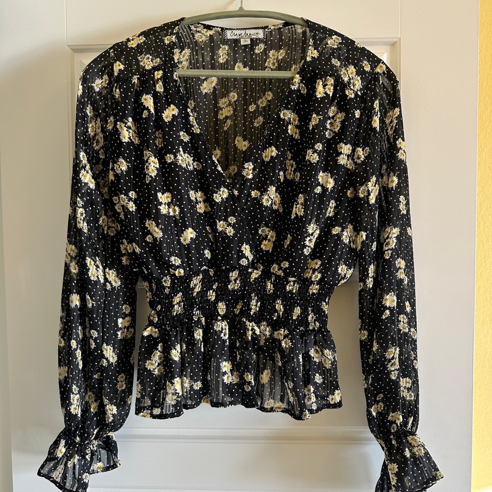 Crave Fame Almost Famous Black and Cream Floral Blouse
